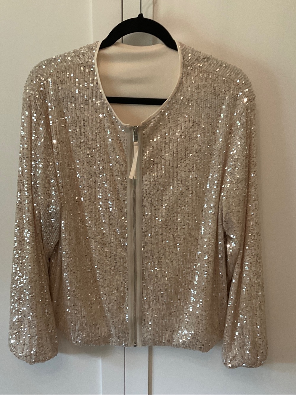 Sequin Zip-Front Women's Jacket in Champagne
